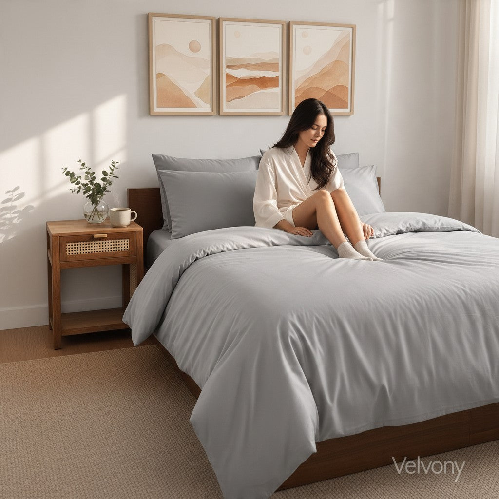 Deluxe Cotton Sateen Bedding Bundle – Dove Grey (Sheets + Duvet Cover)