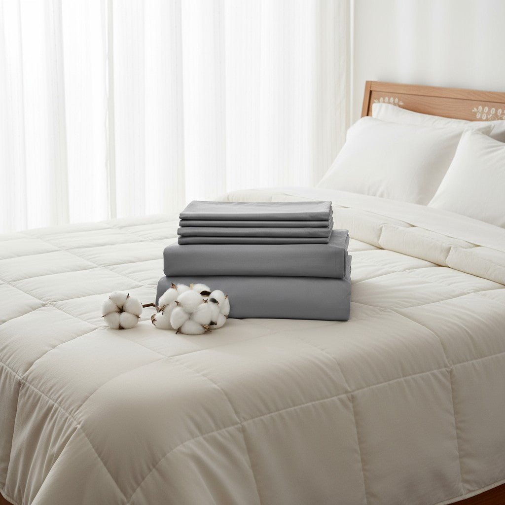 Deluxe Cotton Sateen Bedding Bundle – Dove Grey (Sheets + Duvet Cover)