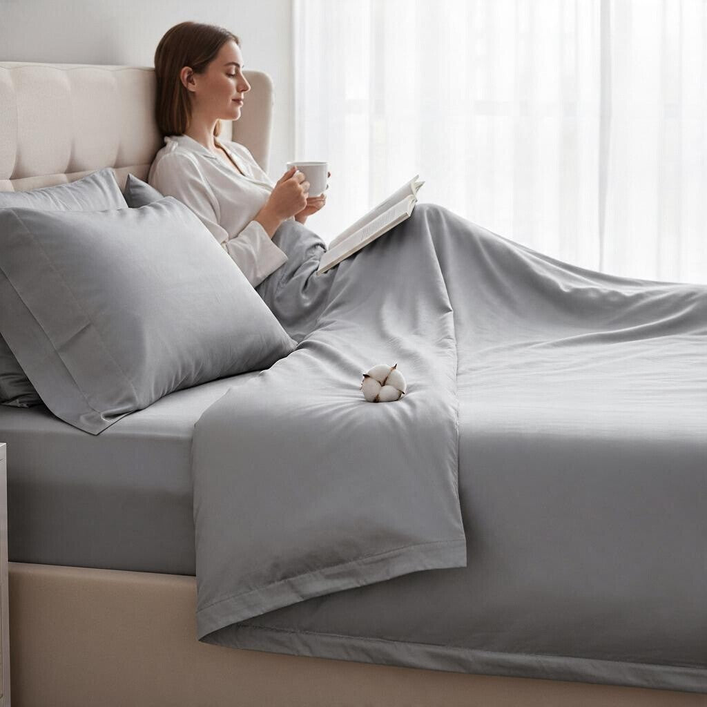 Deluxe Cotton Sateen Bedding Bundle – Dove Grey (Sheets + Duvet Cover)