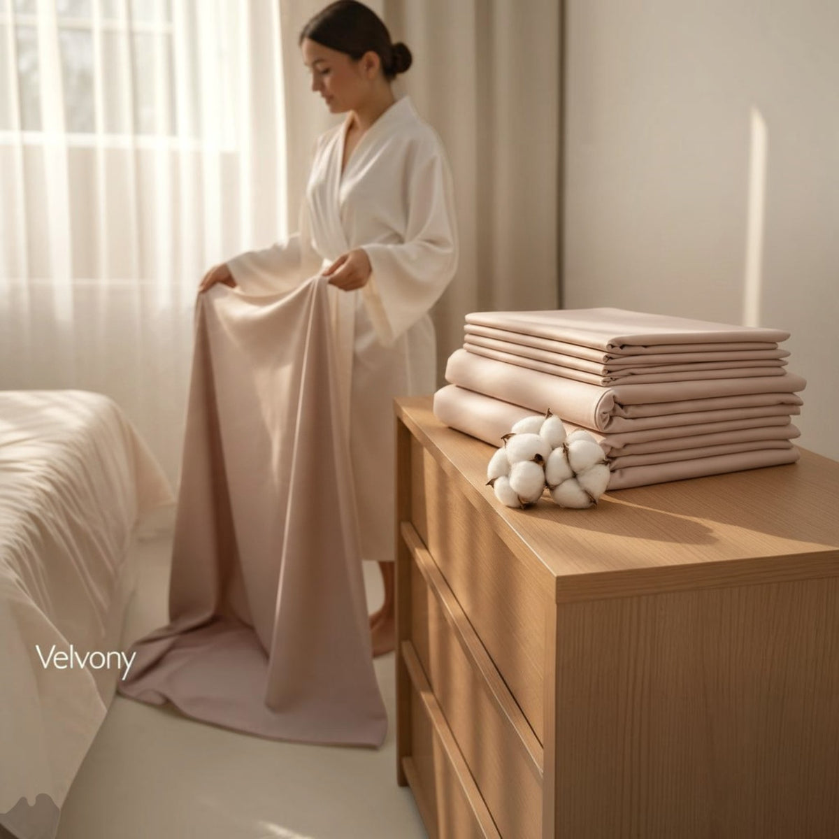 Deluxe Cotton Sateen Sheet Set – Peach Blush